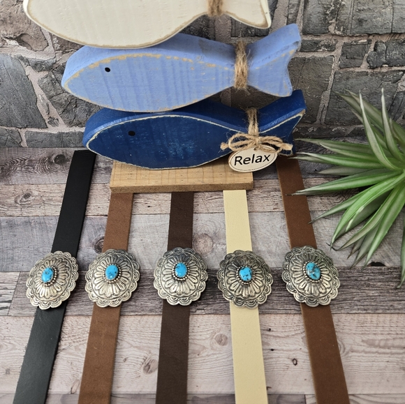 NEW ITEM NEW COLORS Leather Hat Band with Sterling Silver With Turquoise Accents - Picture 10 of 11